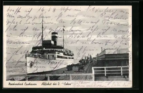 AK Cuxhaven, Abfahrt des Dampfers Cobra