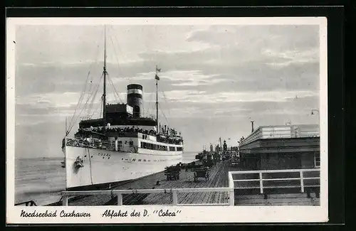 AK Cuxhaven, Abfahrt des Passagierdampfers Cobra