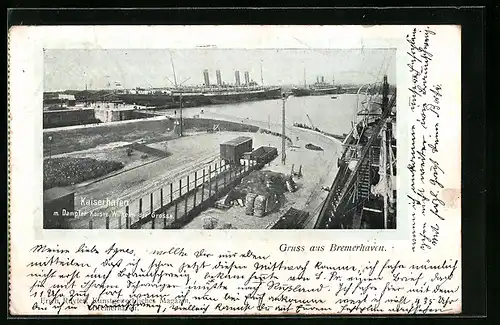 AK Bremerhaven, Kaiserhafen mit Dampfer Kaiser Wilhelm der Grosse