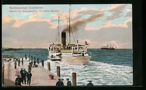 AK Cuxhaven, Abfahrt des Salondampfers Prinzessin Heinrich
