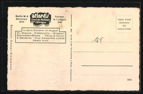 AK Berlin, Atlantis-Winzerdorf, Marktplatz, Tanz unter Sternen, Behrenstr. 53 /54