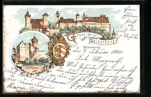 Lithographie Nürnberg, Kaiserburg, Café Fremdenruh