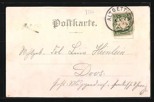 Lithographie Altötting, Ortsansicht mit Kirche