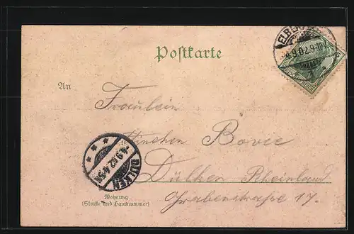 Lithographie Elberfeld, Victoriaplatz, Bismarck-Denkmal, Hardpartie