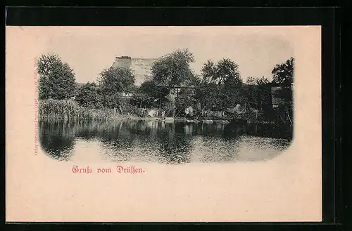 AK Mölln, Uferpartie mit Gasthaus Drüssen