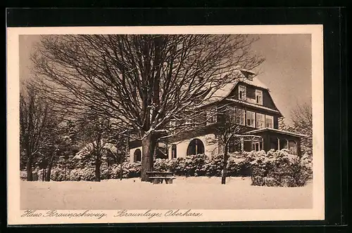 AK Braunlage i. Oberharz, Haus Braunschweig im Schnee