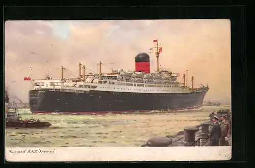 Künstler-AK Passagierschiff RMS Ivernia der Cunard Line den Hafen verlassend