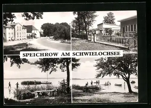 AK Speichrow a. Schwielochsee, Ortsansichten mit Badestrand