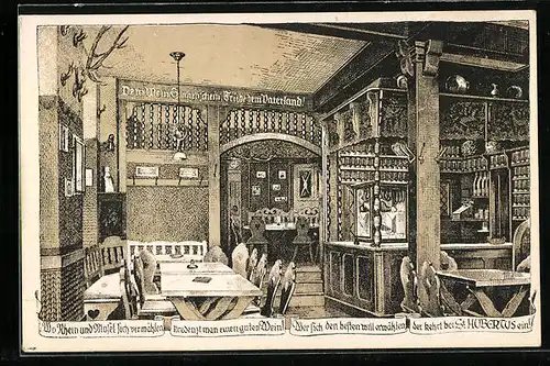 Künstler-AK Koblenz, Althistorisches Gasthaus Zum Hubertus, Innenansicht