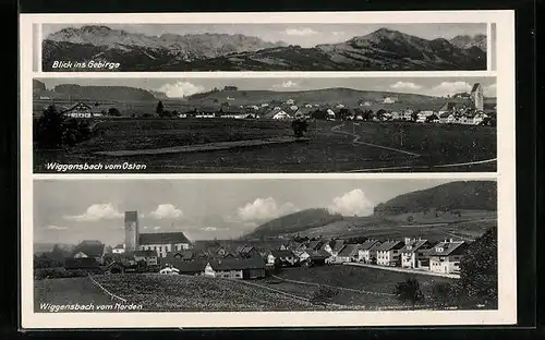 AK Wiggensbach, Teilansichten vom Osten und vom Norden, Blick ins Gebirge