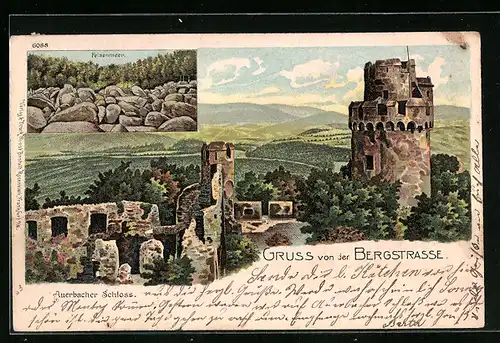 Lithographie Auerbach a.d.B., Felsenmeer, Auerbacher Schloss-Ruine