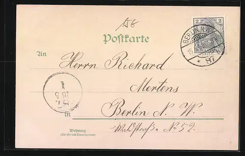 Lithographie Berlin-Treptow, Idylle am Wasser mit Booten und Spaziergängern