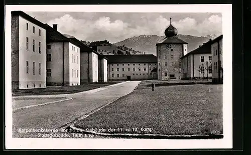 AK Sonthofen, Karpathenkaserne, Gebäude der 11. und 10. Kompanie, Stabsgebäude, Turm und Wirtschaftsgebäude