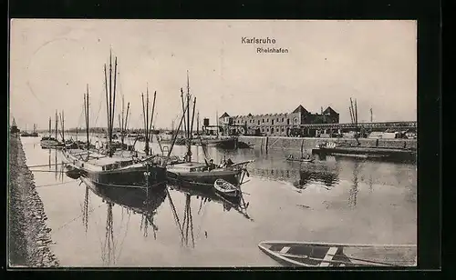 AK Karlsruhe, Partie vom Rheinhafen