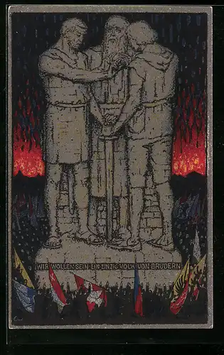 AK Schweizer Bundesfeier 1915, Schweizer beim Rütlischwur, Ganzsache