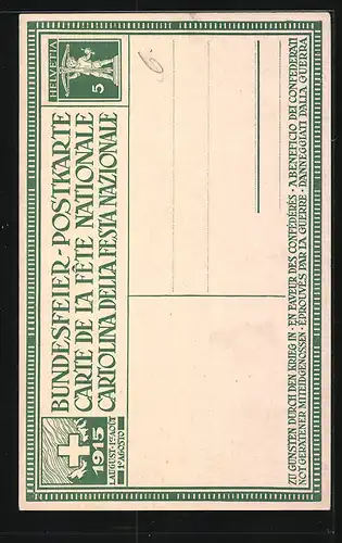AK Schweizer Bundesfeier 1915, Schweizer beim Rütlischwur, Ganzsache
