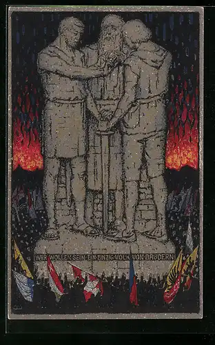 AK Schweizer Bundesfeier 1915, Schweizer leisten den Rütlischwur, Ganzsache