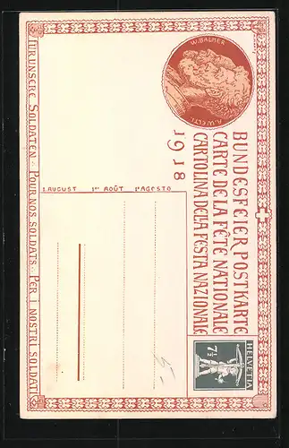 AK Schweizer Bundesfeier 1918, Versammlung, Ganzsache