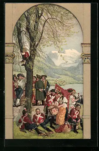 AK Schweizer Bundesfeier1918, Soldaten bei einer Pause im Schatten, Ganzsache