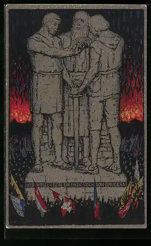 AK Schweizer Bundesfeier 1915, Schweizer beim Rütlischwur, Ganzsache