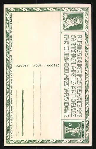 AK Schweizer Bundesfeier 1917, Helvetia behütet ihre Kinder, Ganzsache