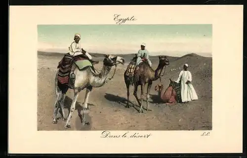 AK Ägypten, Kamele und Beduinen in der Wüste