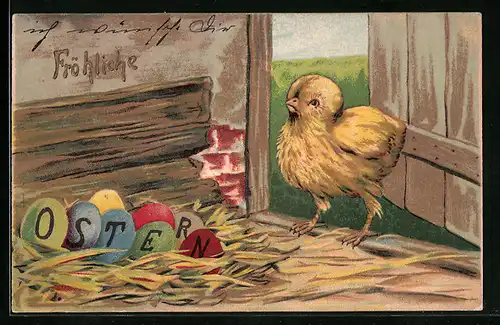 AK Osterküken mit Ostereiern