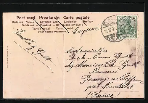 AK Mädchen mit Schirm bringt Neujahrsgrüsse