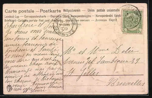 AK Pärchen mit Blumen, Bonne Année, Neujahr