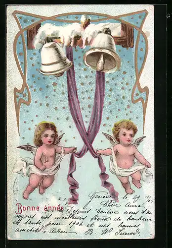 AK Neujahrsengel läuten die Glocken