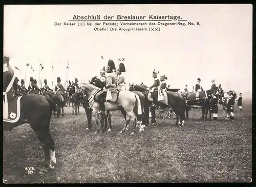 Riesen-AK Breslau, Breslauer Kaisertage, Kaiser & Kronprinzessin beim Abschluss der Kaisertage