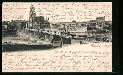 AK Dresden, Altstadt mit Agustusbrücke und katholischer Hofkirche