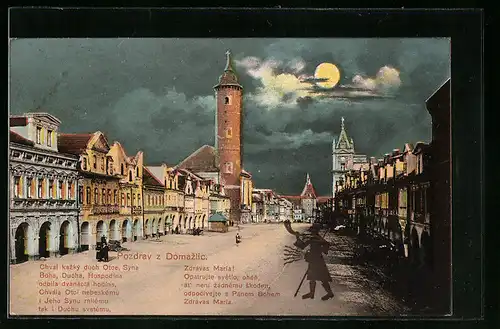 AK Domazlice, Ortsansicht im Mondschein