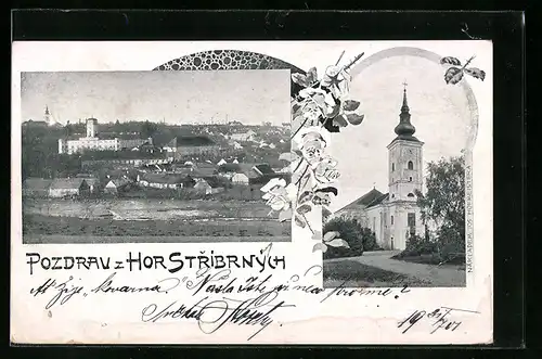 AK Stribrne Hory, Panorama, Kirche