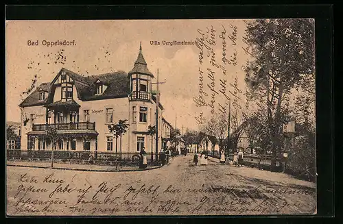 AK Bad Oppelsdorf, Villa Vergissmeinnicht mit Strassenpartie