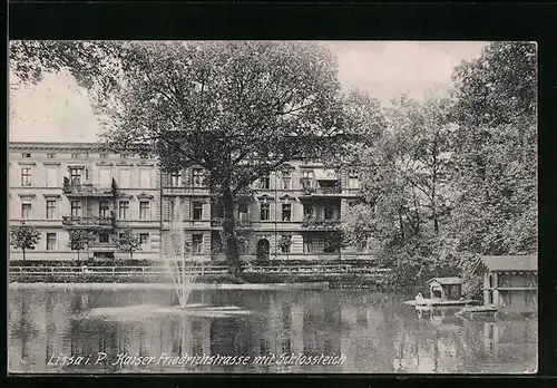 AK Lissa i. P., Kaiser Friedrichstrasse mit Schlossteich