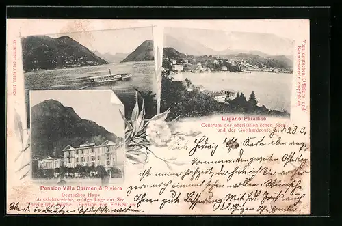 AK Lugano-Paradiso, Ortsansicht, Pension Villa Carmen & Riviera