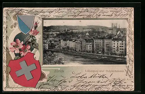 Passepartout-Lithographie Zürich, Limatquai und Polytechnicum