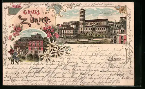 Lithographie Zürich, Kath. Gesellenhaus, Liebfrauenkirche