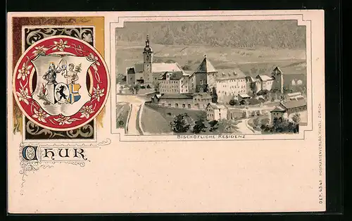 Lithographie Chur, Bischöfliche Residenz aus der Vogelschau
