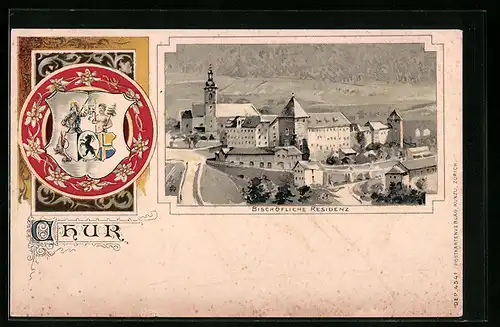 Lithographie Chur, Bischöfliche Residenz aus der Vogelschau