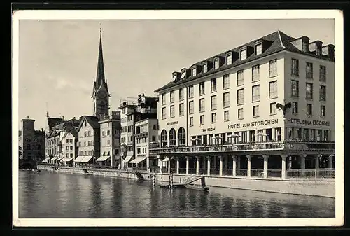 AK Zürich, Hotel zum Storchen und Kirche