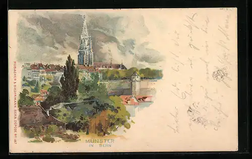 Lithographie Bern, Teilansicht mit Münster