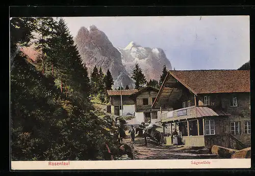 AK Rosenlaui, Sägemühle vor Bergspitzen