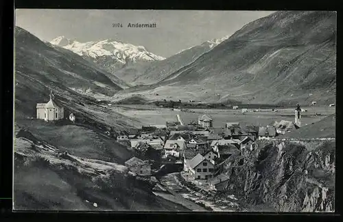 AK Andermatt, Gesamtansicht mit Kirche