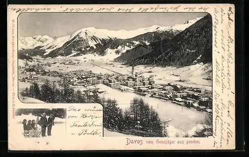 AK Davos, Ortsansicht im Winter vom Gemsjäger aus