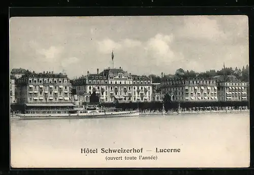 AK Luzern, Hotel Schweizerhof mit Flusspartie