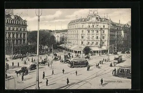 AK Berlin, Potsdamerplatz mit Strassenbahnen