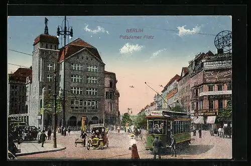 AK Berlin, Potsdamer Platz mit Strassenbahn