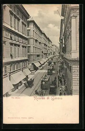 AK Genova, Via Roma, Strassenbahnen